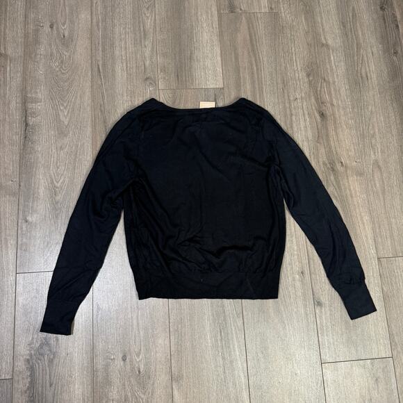 Madewell Merino Wool-Silk Blend V-Neck Sweater WMNS S Black Relaxed Fit Pullover - Picture 4 of 7